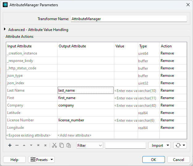 Setting AttributeManager parameters